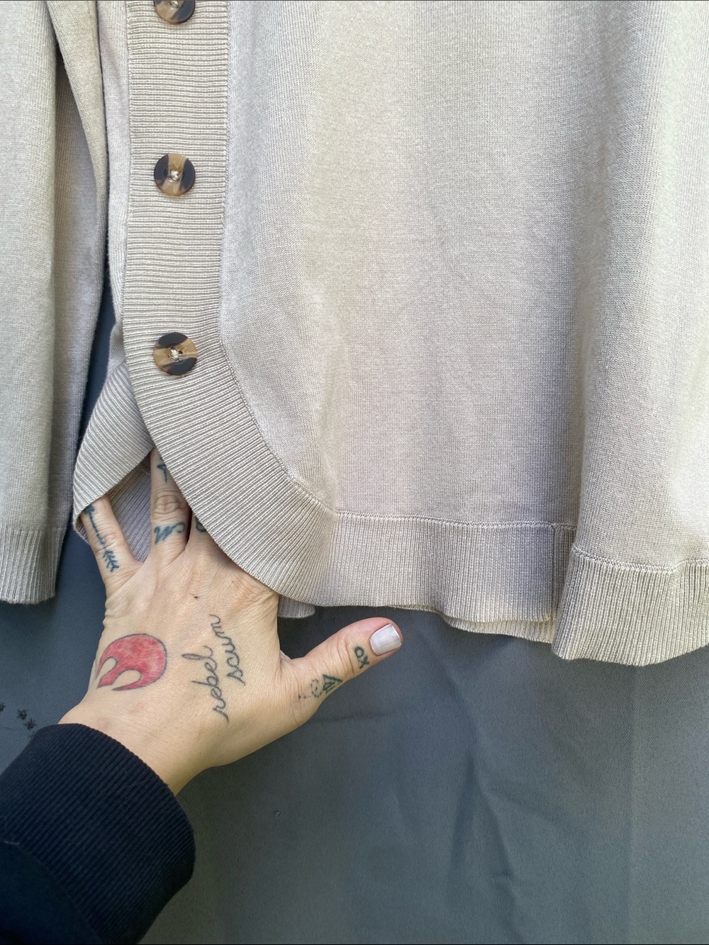 Light Beige Button-Detail Crewneck Sweater - Picture 4 of 4